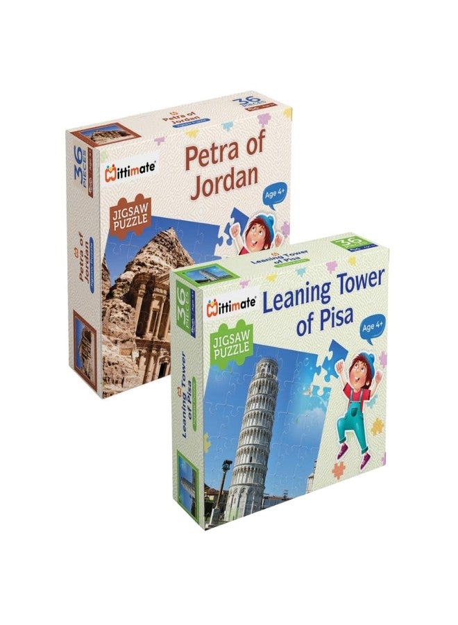 Mittimate 2 in 1 Cardboard 36 Pieces Jigsaw Puzzle Combo for Kids Age 4 to 6 Year I Leaning Tower & Petra of Jordan Picture I Birthday Gift for Children - Image 2